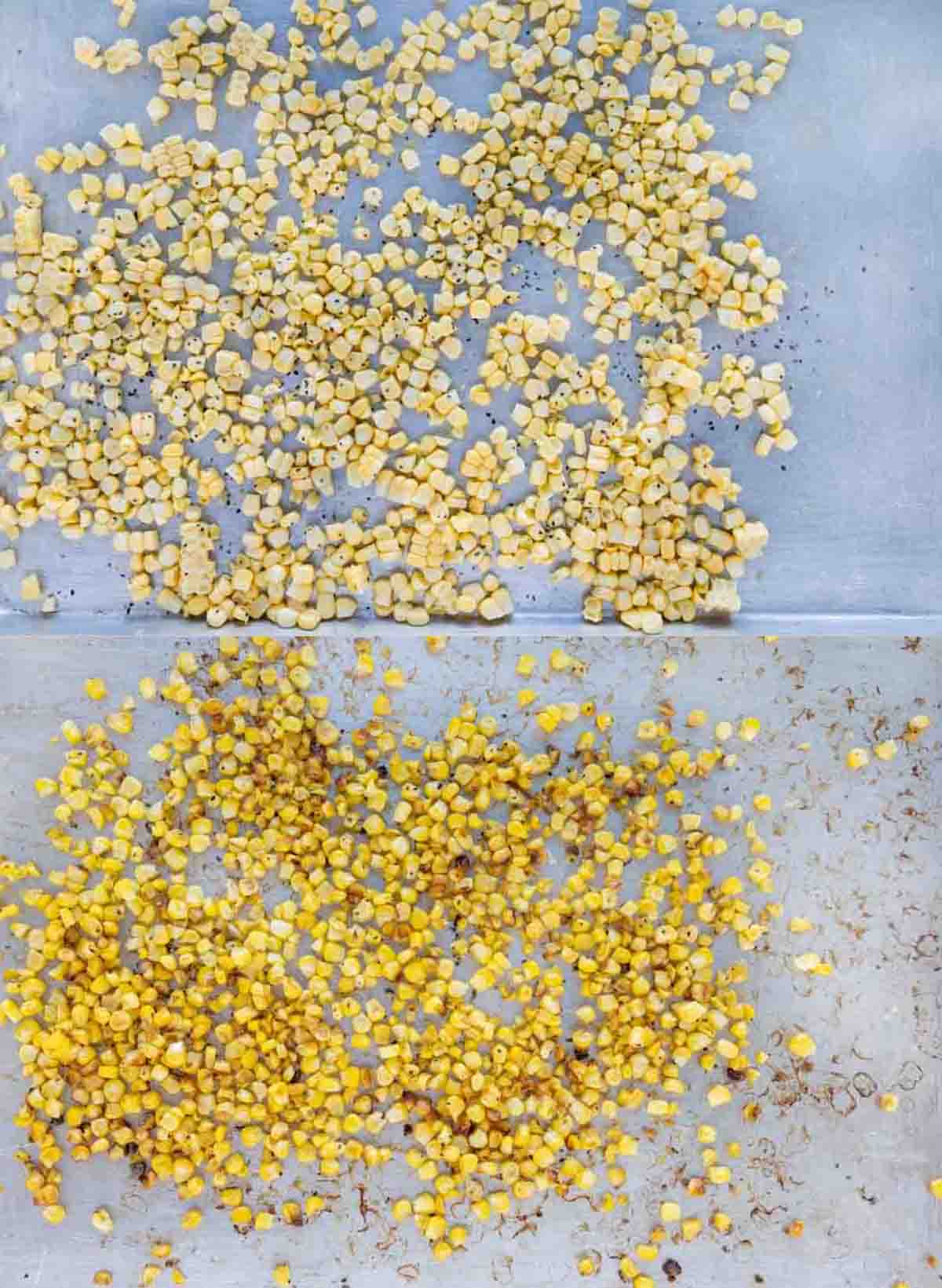 two images showing corn unroasted and roasted