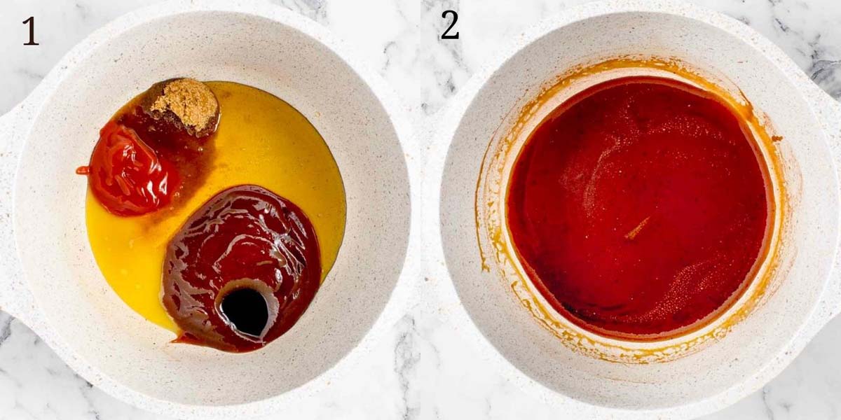 two images showing how to make honey bbq sauce