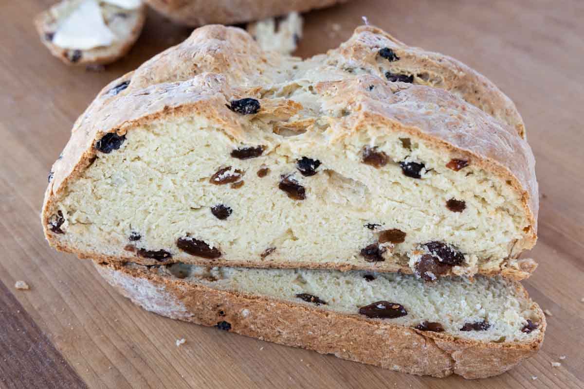 side view of sliced irish soda bread