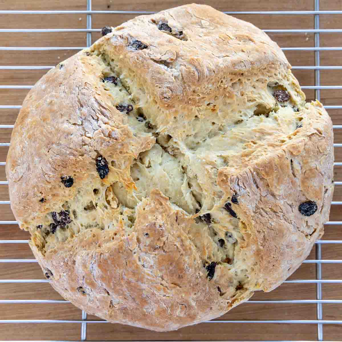 irish soda bread on a wire rack