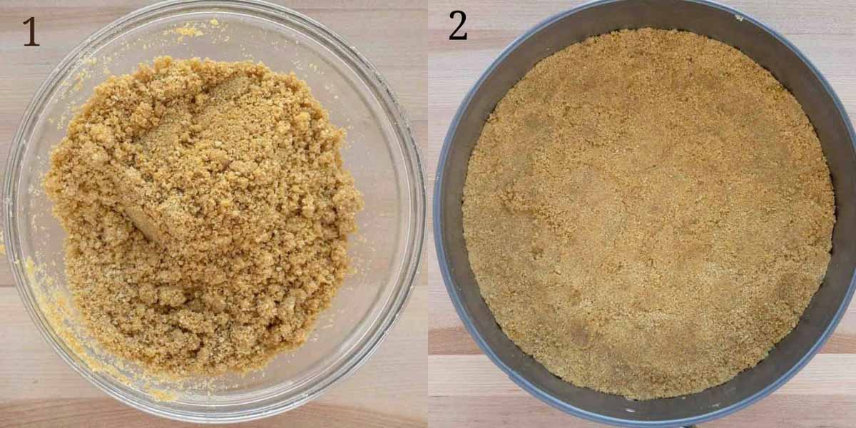 two images showing how to make graham cracker crust