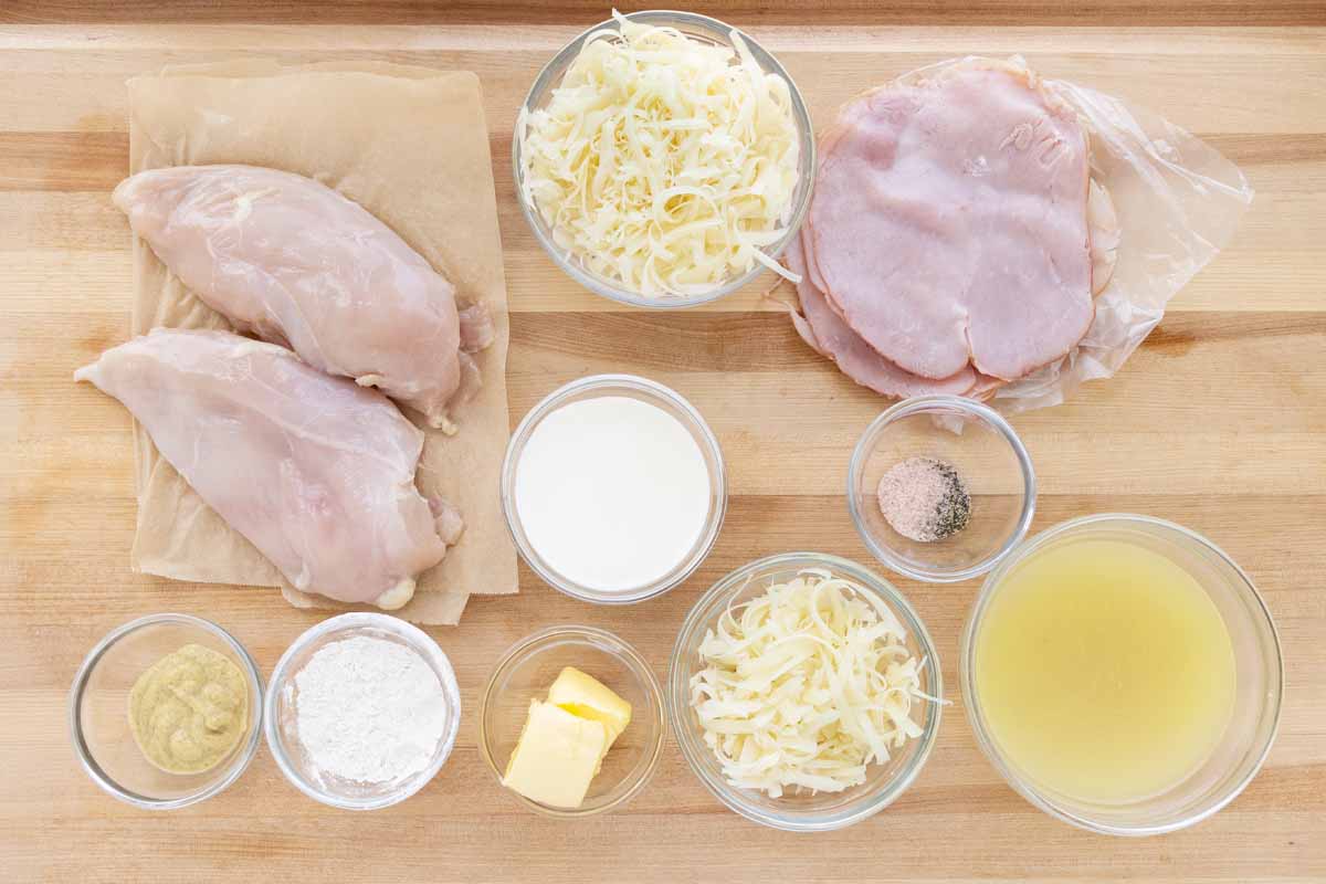 ingredients to make chicken cordon bleu and dijon mustard sauce