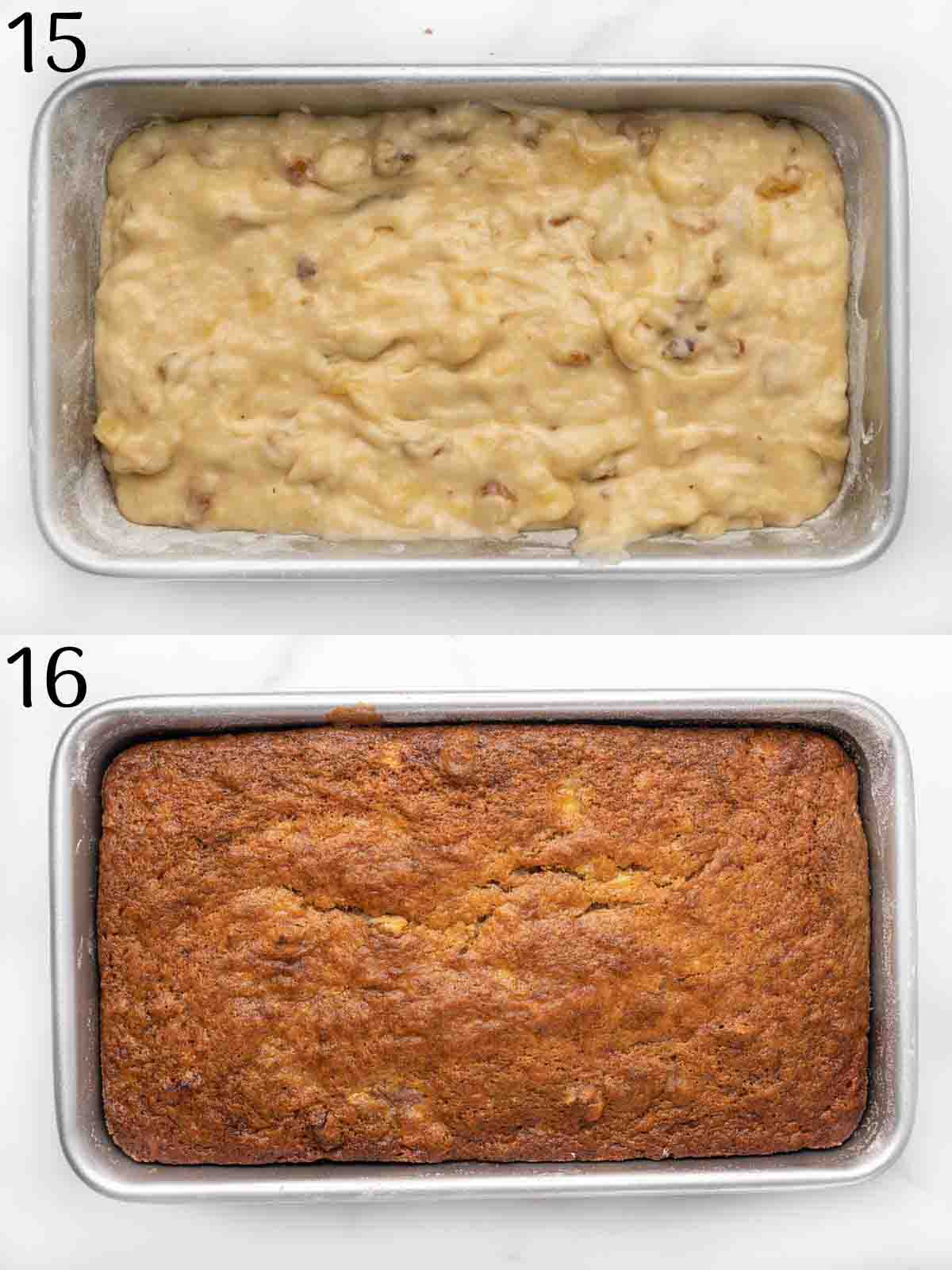 collage showing how to bake banana bread.