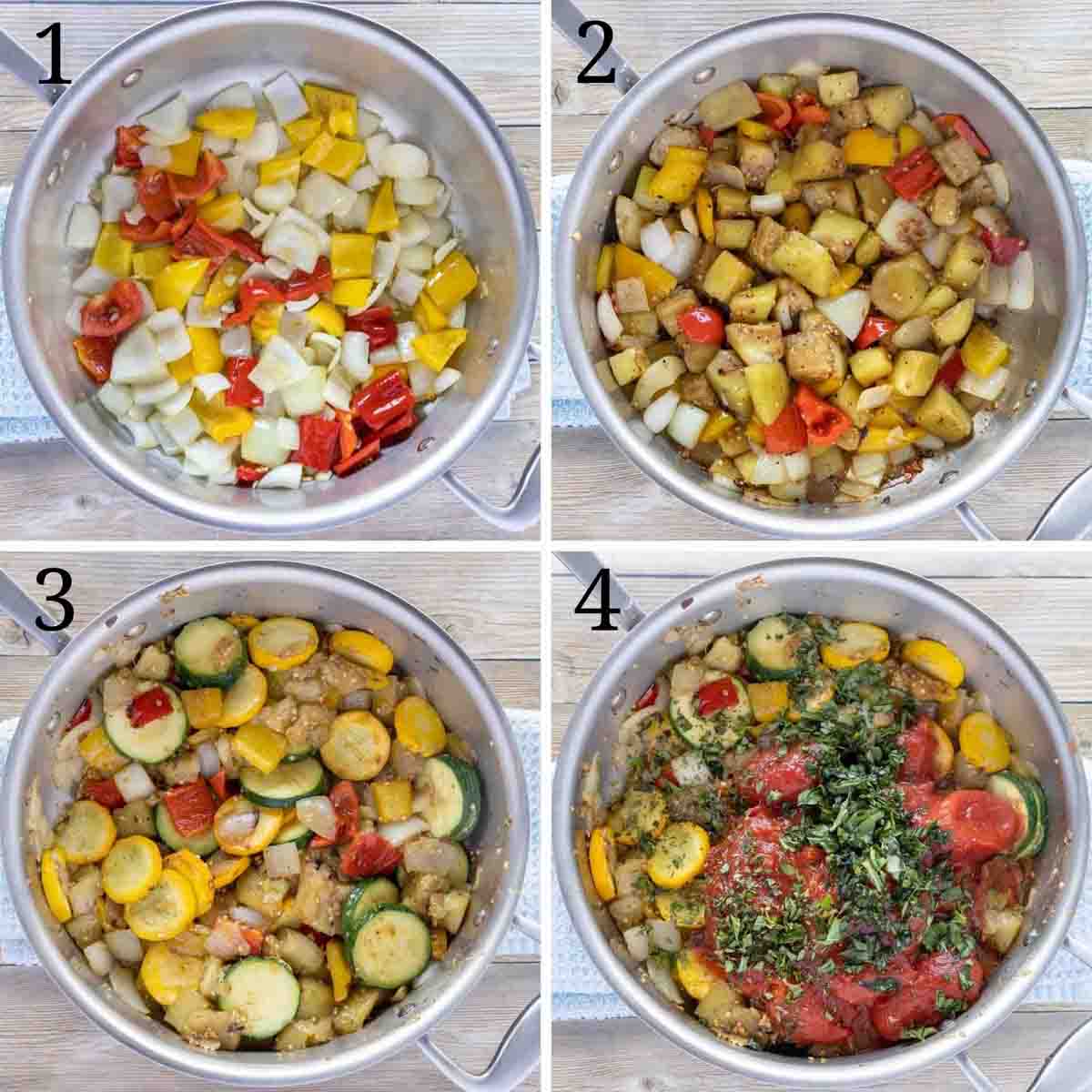 Collage of four images showing how to make the recipe. 