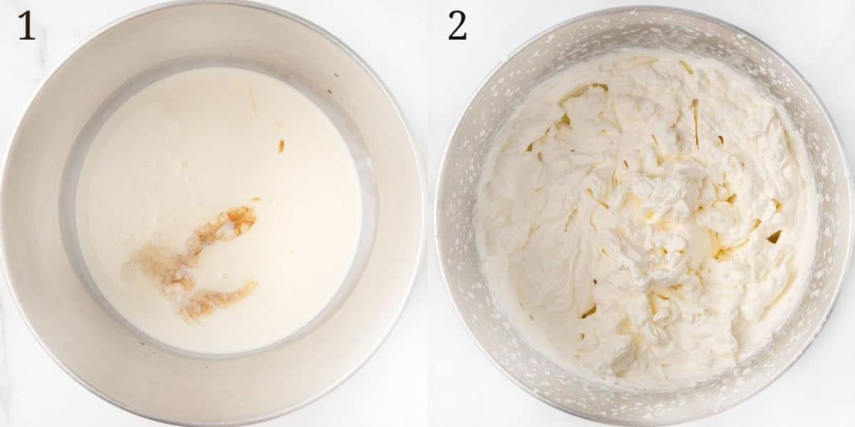 2 images showing how to make whipped cream.