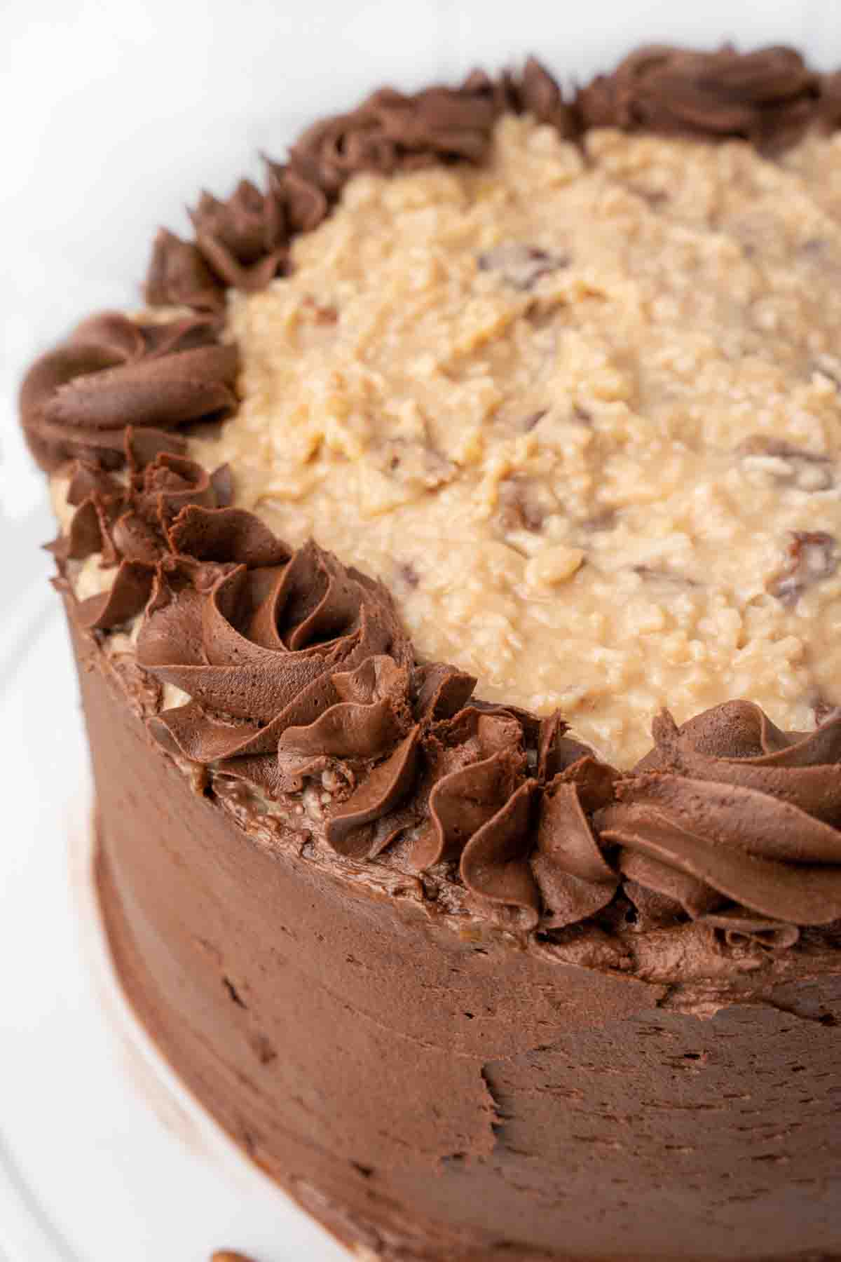 partial view of a whole German Chocolate Cake