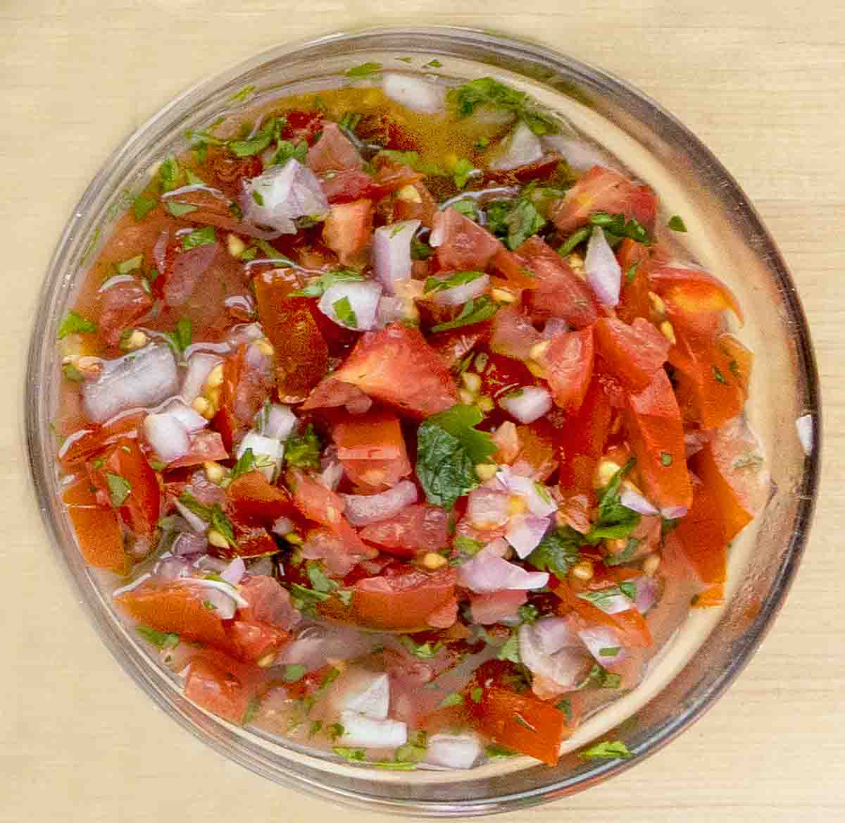 salsa fresca in a glass bowl