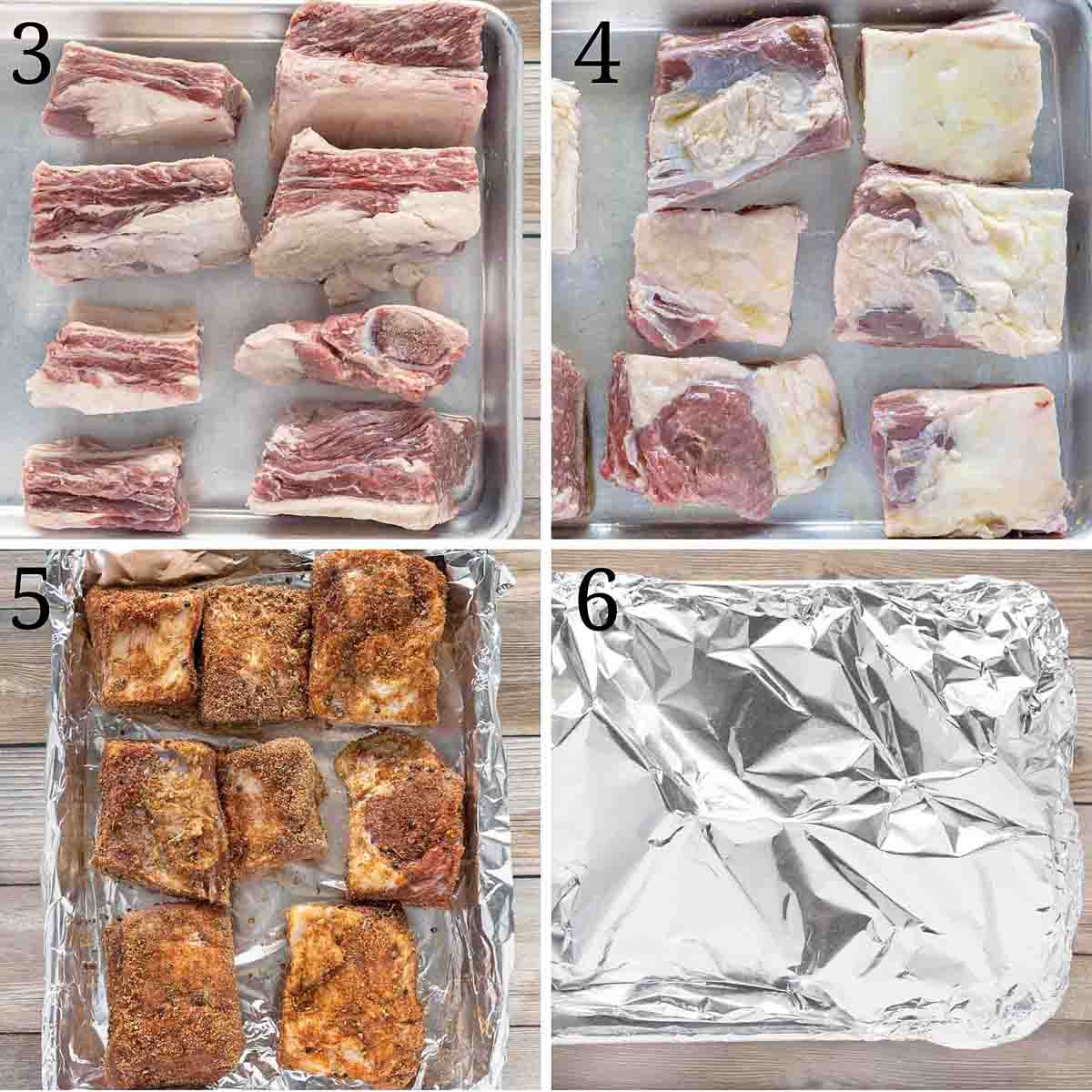 four images showing how to prepare beef short ribs