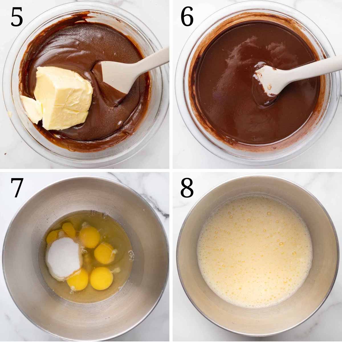 four images showing the next steps in making the flourless cake