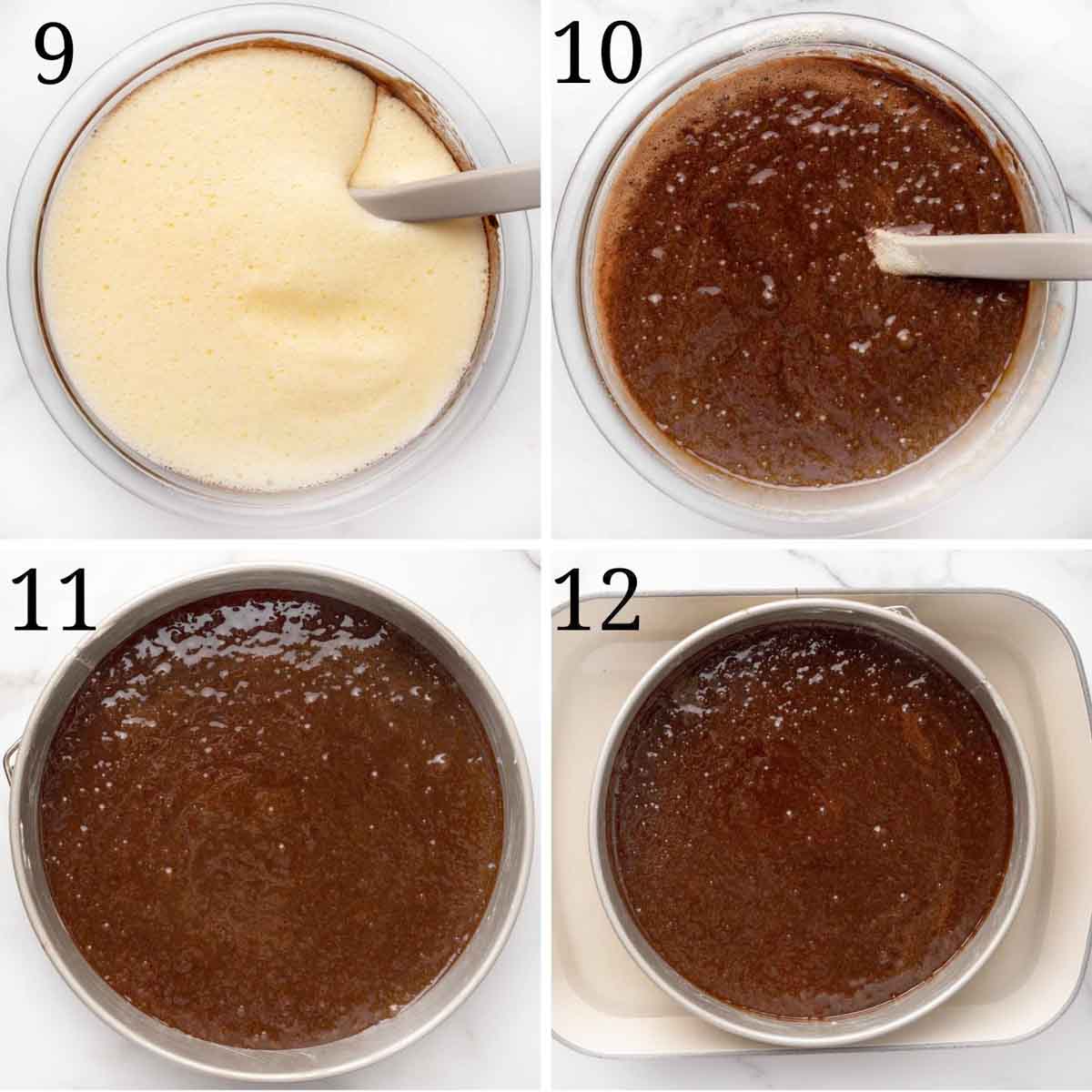 four images showing final steps in make the cake