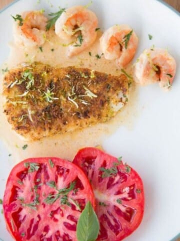 LIME CRUSTED CHILEAN SEA BASS WITH SHRIMP COVER