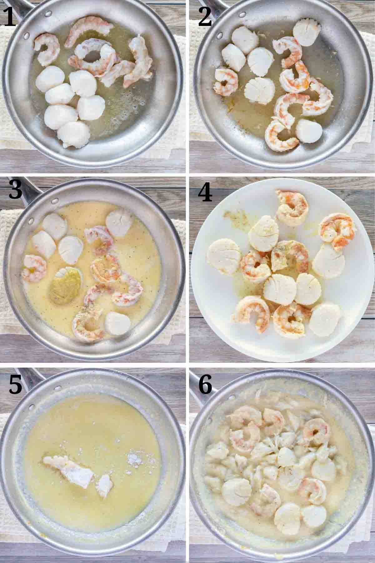 six images showing how to make seafood casserole
