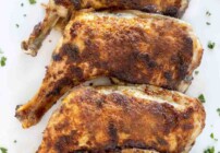 Pinterest image for crispy baked chicken leg quarters