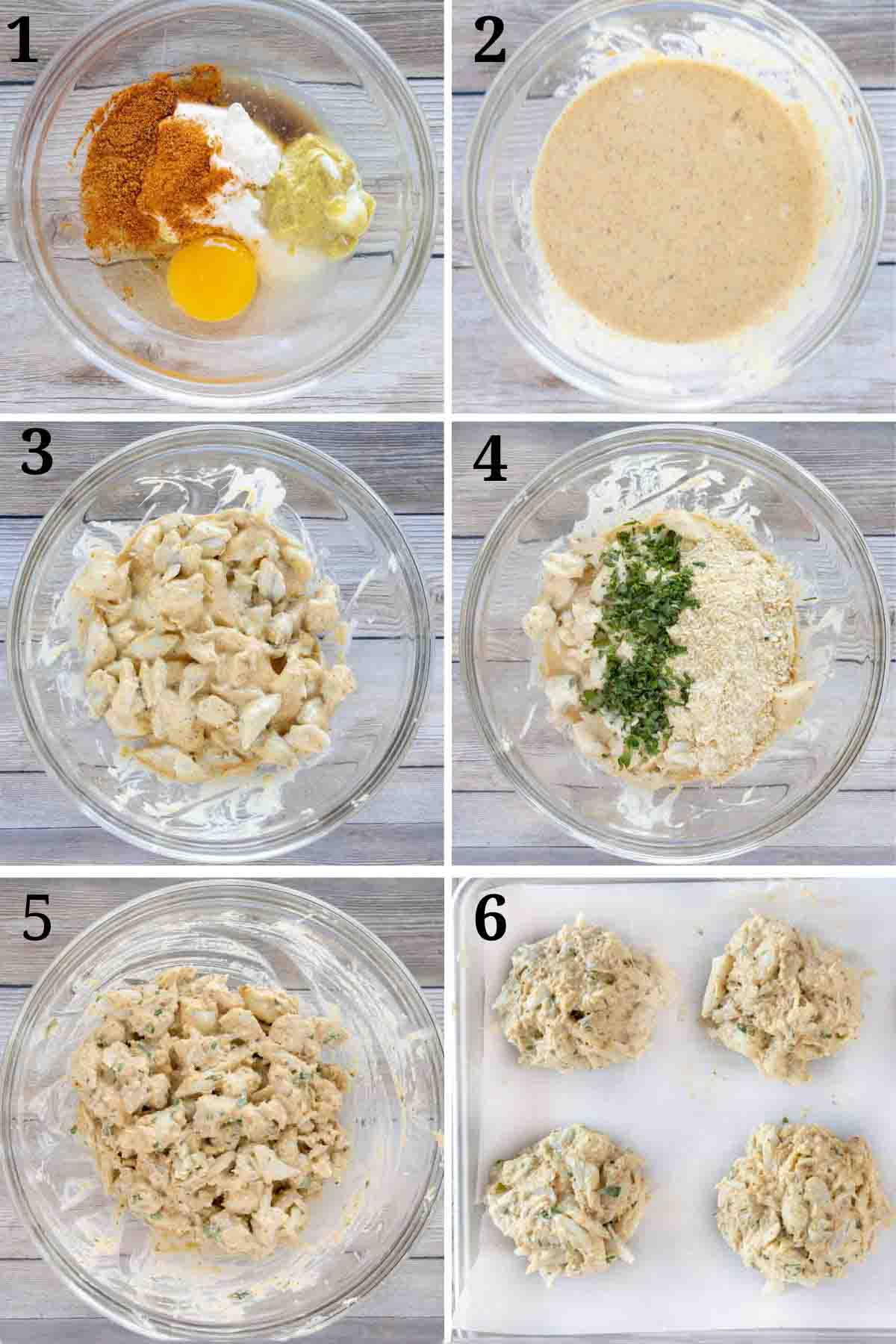 six images showing how to make crab cakes