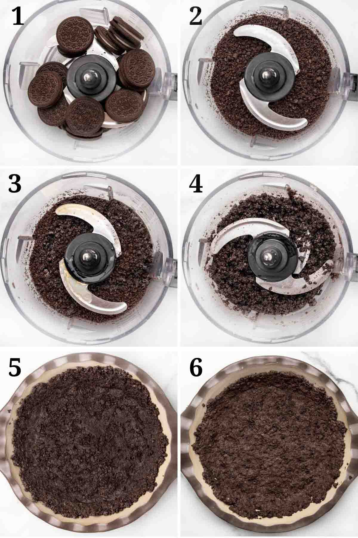 6 images showing how to make an oreo crust