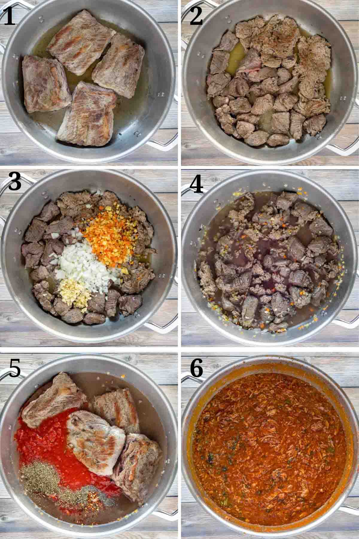 six images showing how to make Neapolitan meat sauce