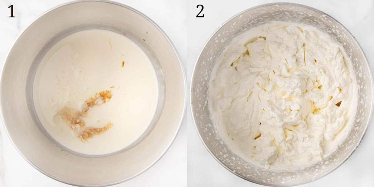 two images showing how to make whipped cream