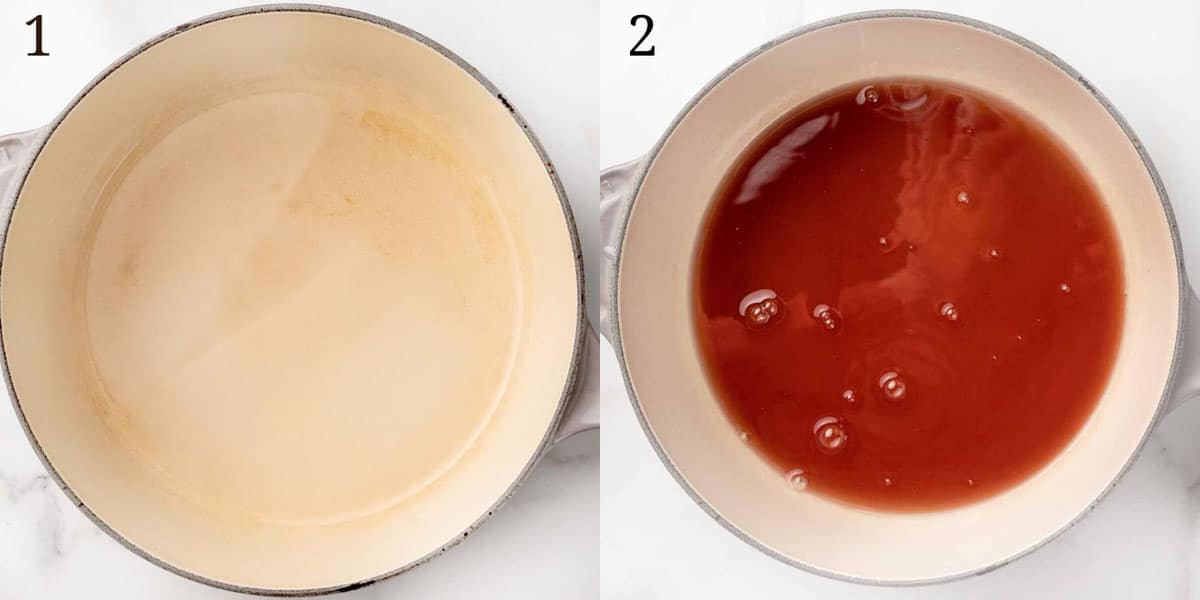 two images showing how to make cherry syrup