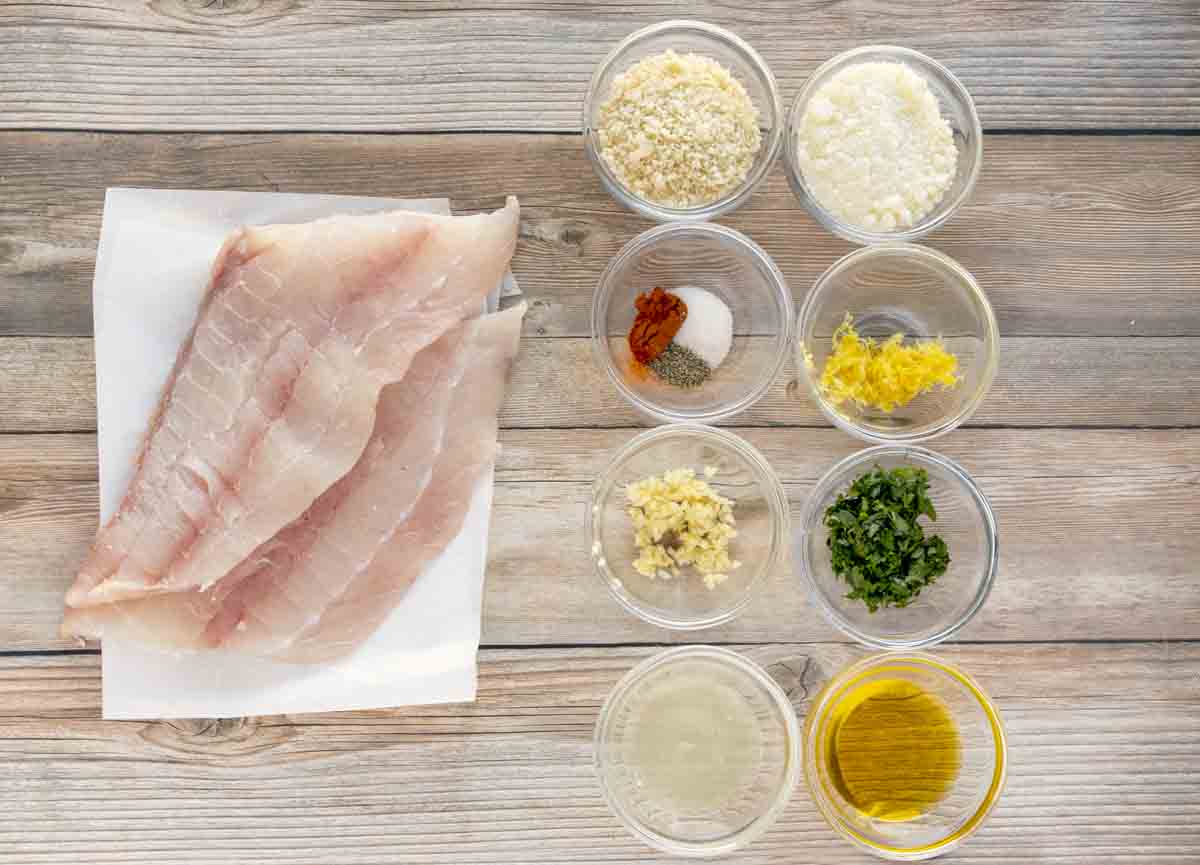 ingredients to make panko parmesan flounder