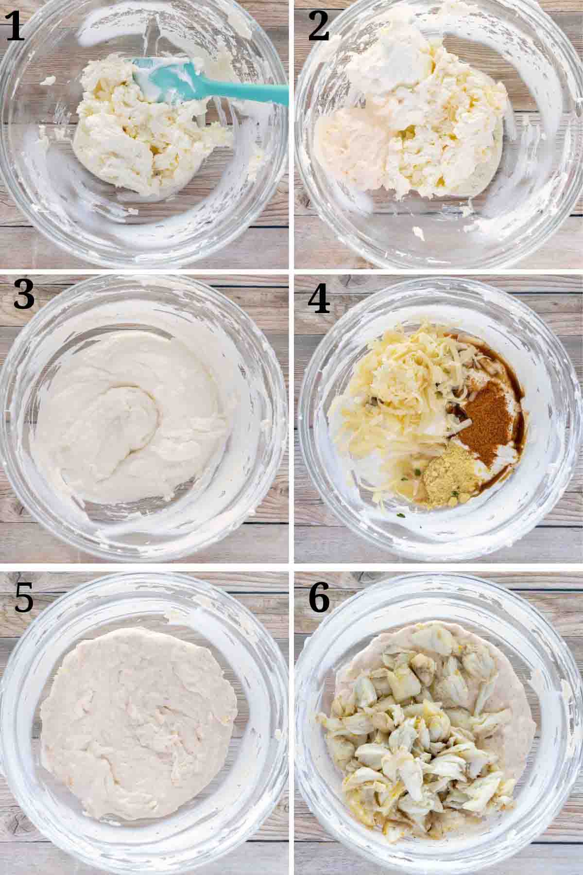 collage of 6 steps showing hot to make recipe.