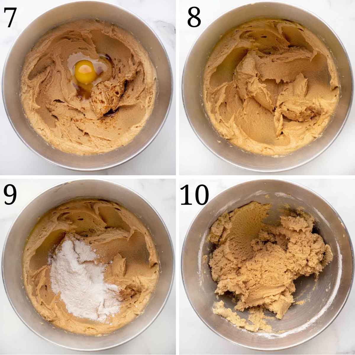 4 images showing how to finish making cookie dough