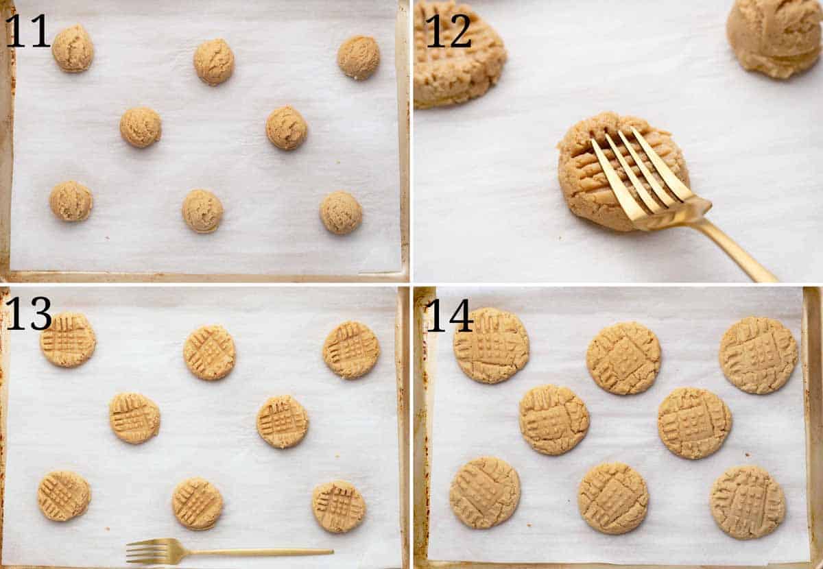 4 images showing how to portion, prepare and bake the cookies