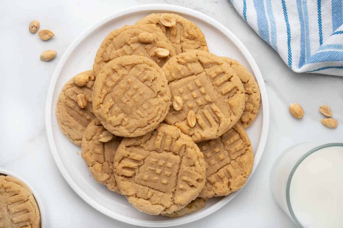 White plate loaded with Peanut Butter Cookies