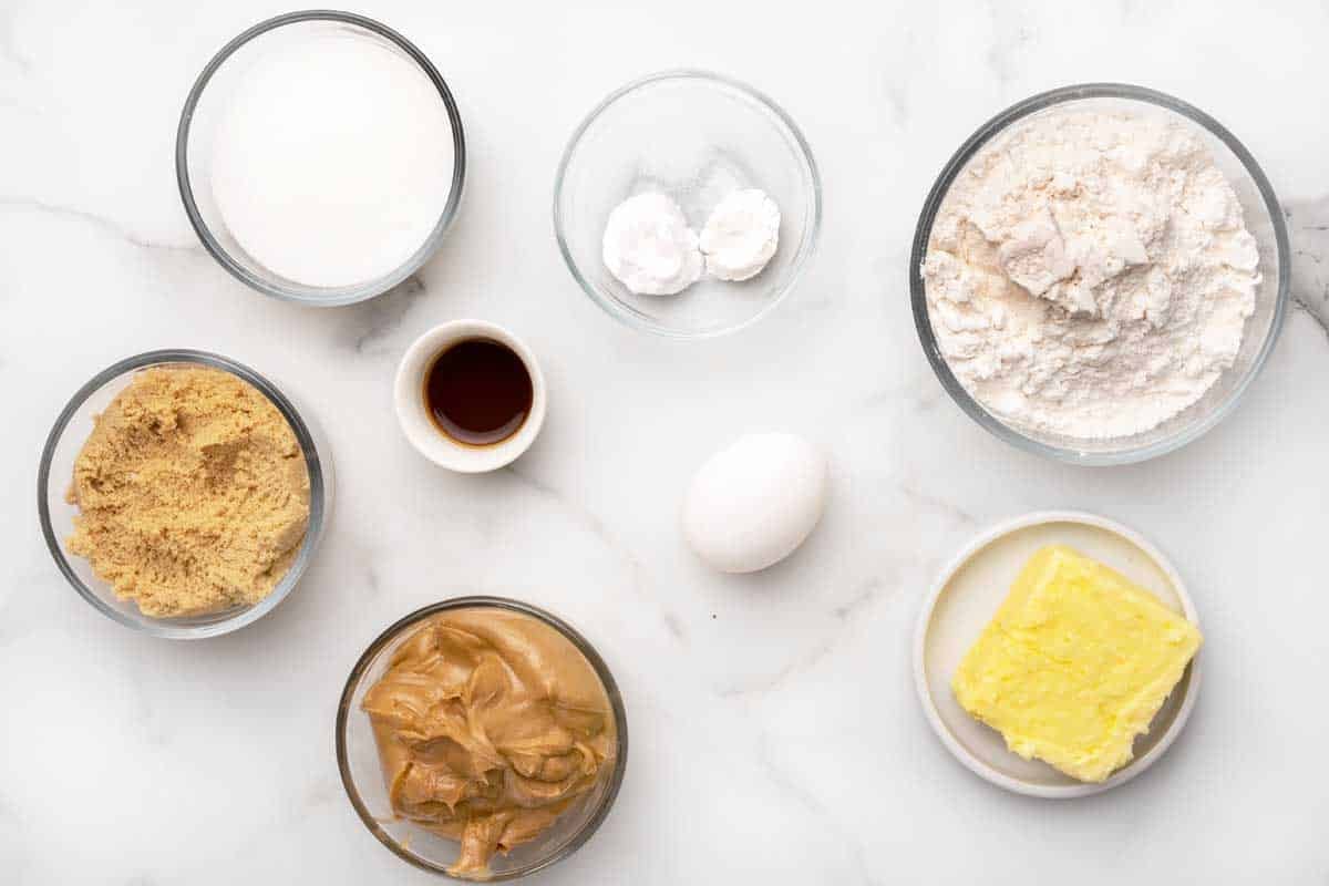 Ingredients to make peanut butter cookies