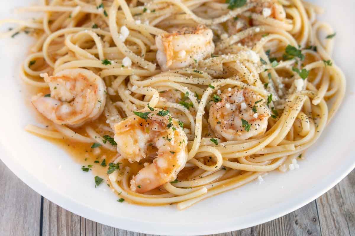 shrimp scampi on white plate