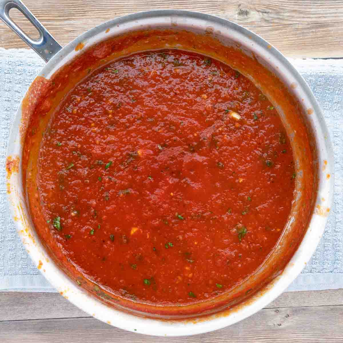 Marinara sauce in pot.