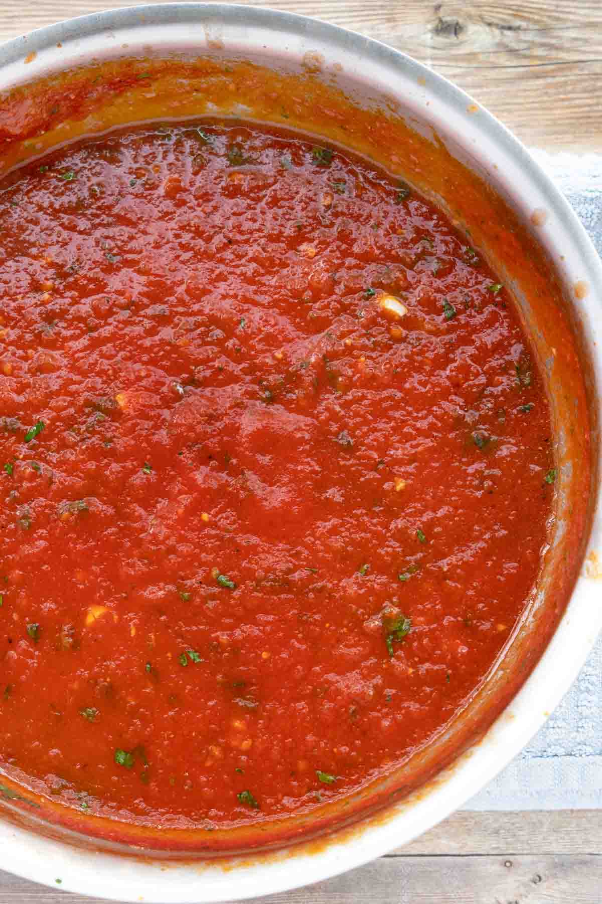 Marinara sauce in pot.