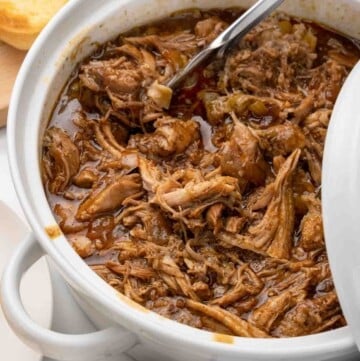 white pot with bbq pulled pork