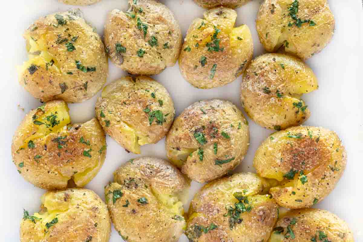 golden brown buttery smashed potatoes