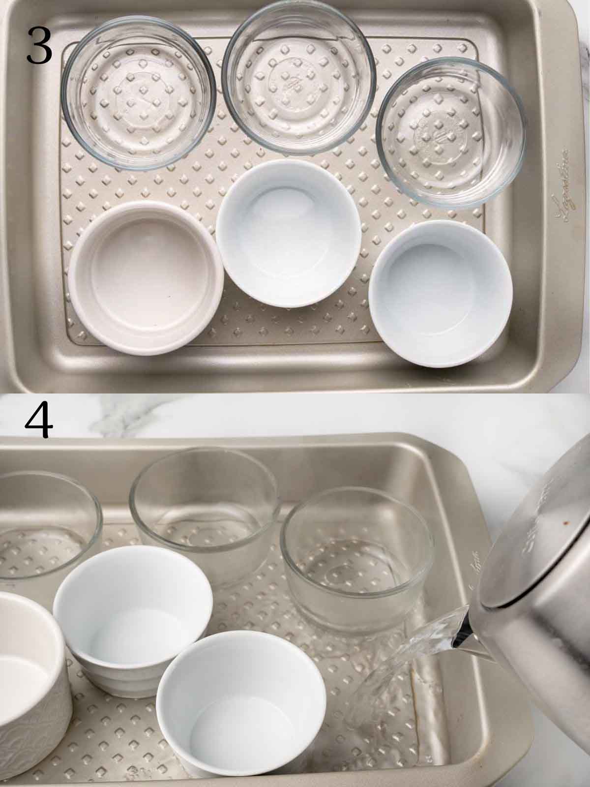 collage showing how to prepare baking pan