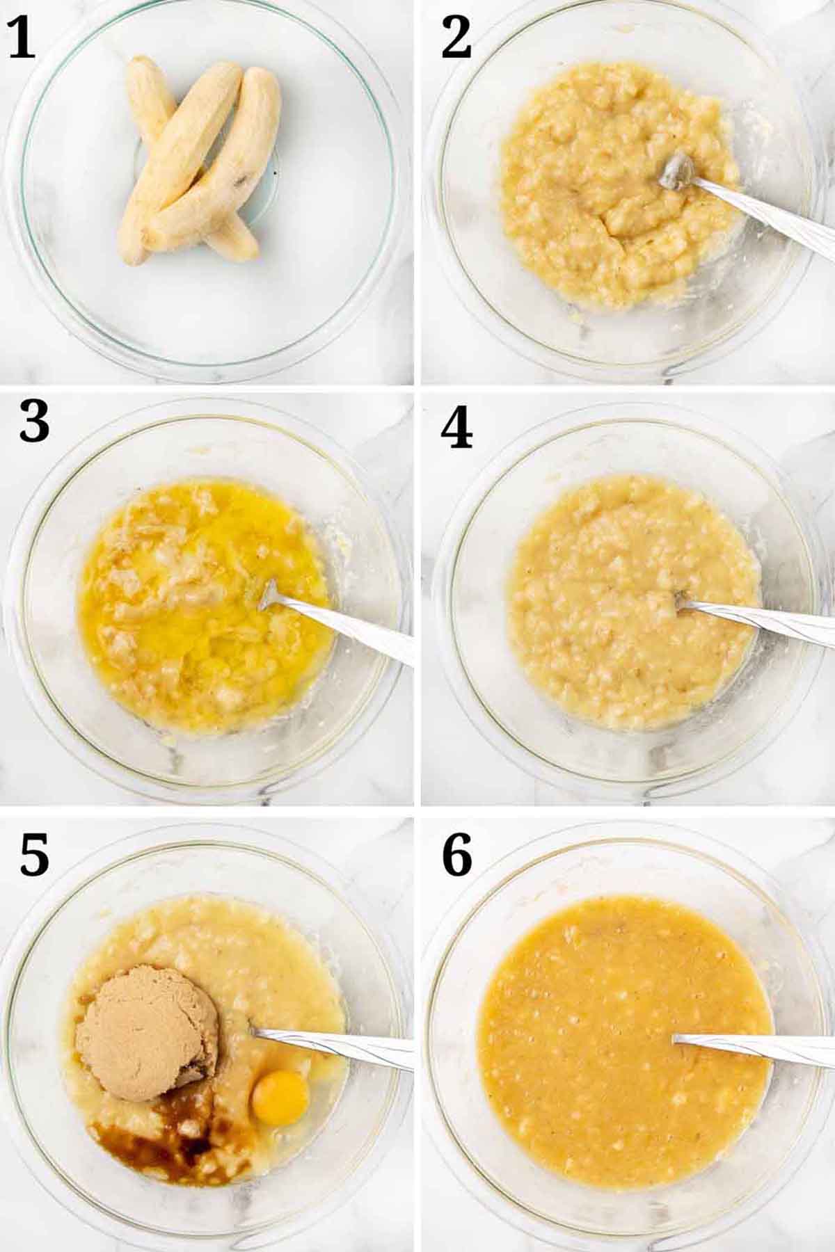 collage of images showing how to prepare banana mixture