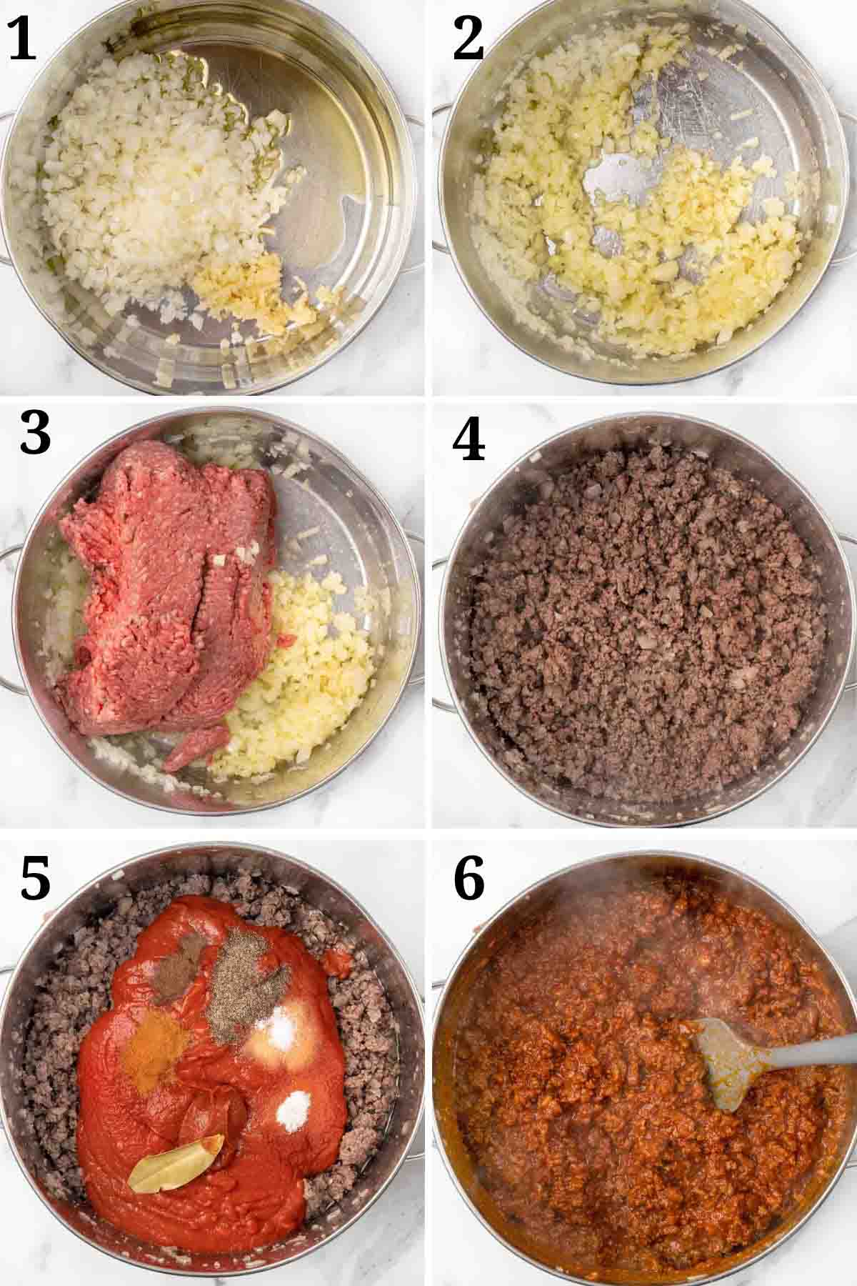 collage showing preparation of meat layer