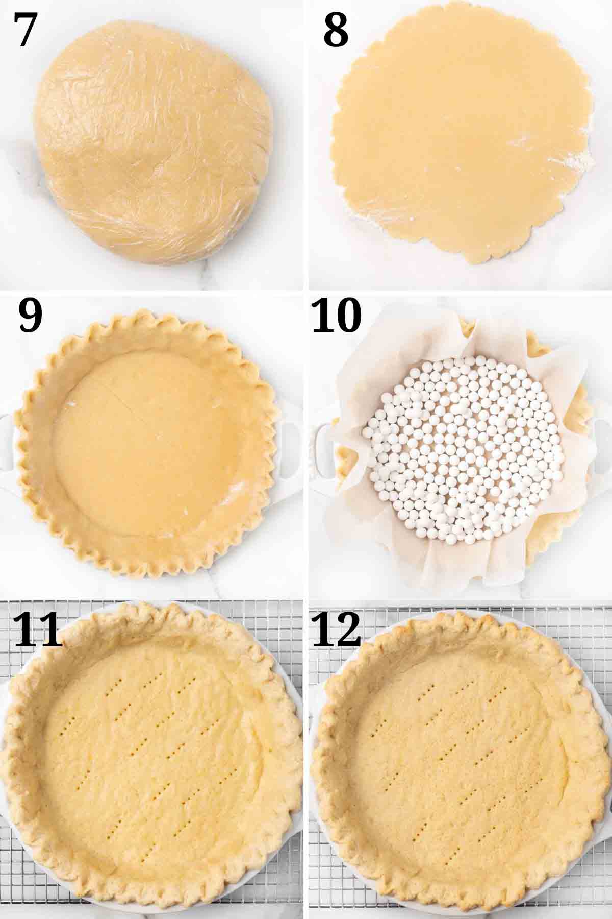 Collage showing how to finish pie crust.