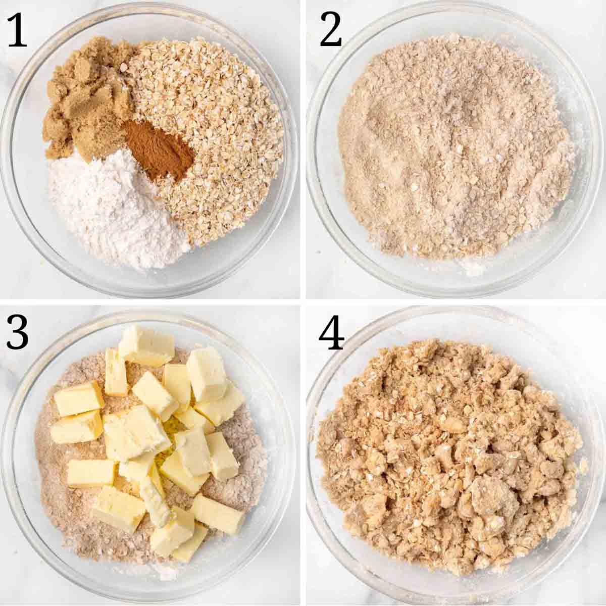 collage of images showing how to make brown sugar oat topping