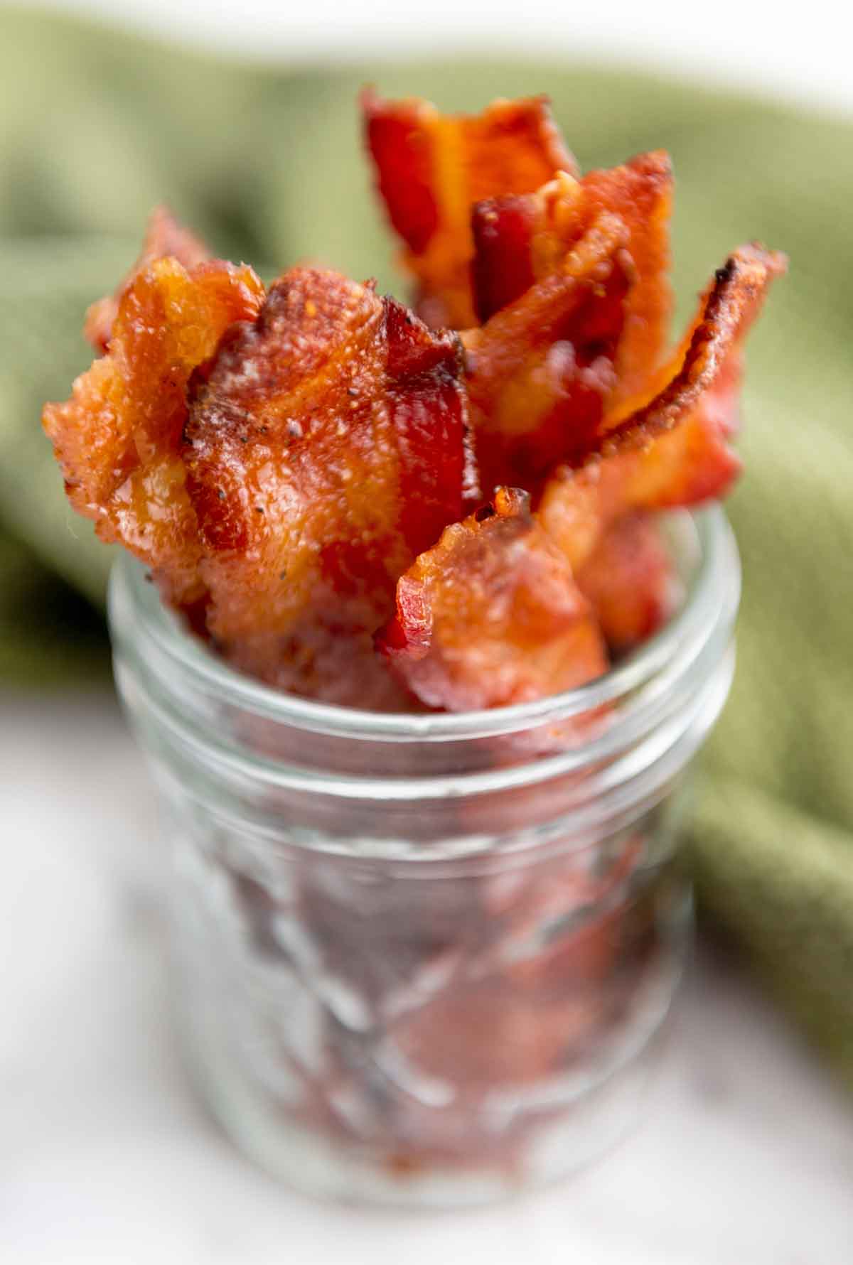 candied bacon in a glass jar