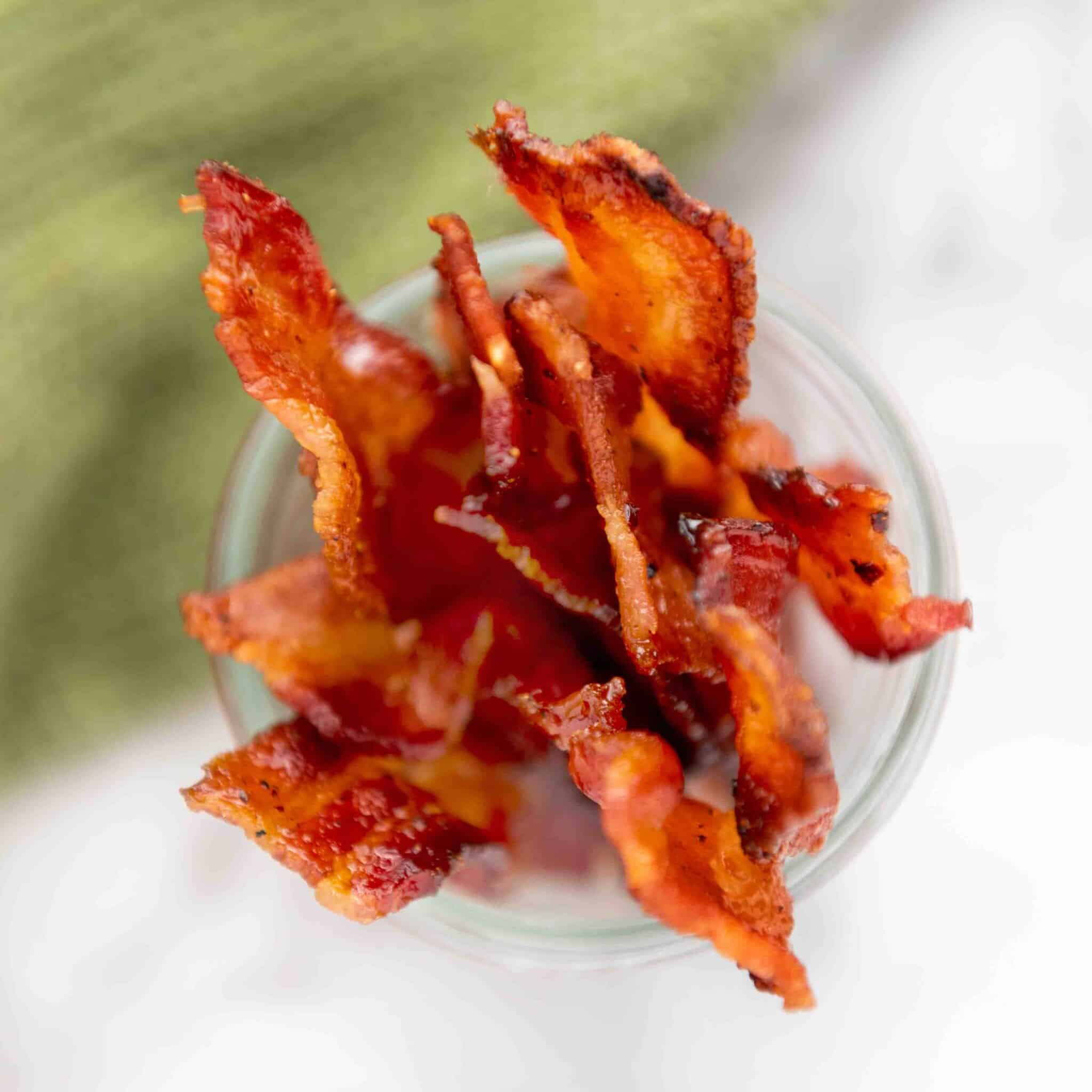 overhead view of jar of candied bacon