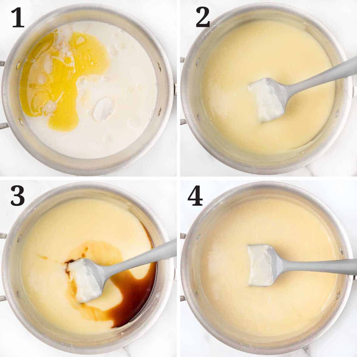 collage showing how to make custard filling.