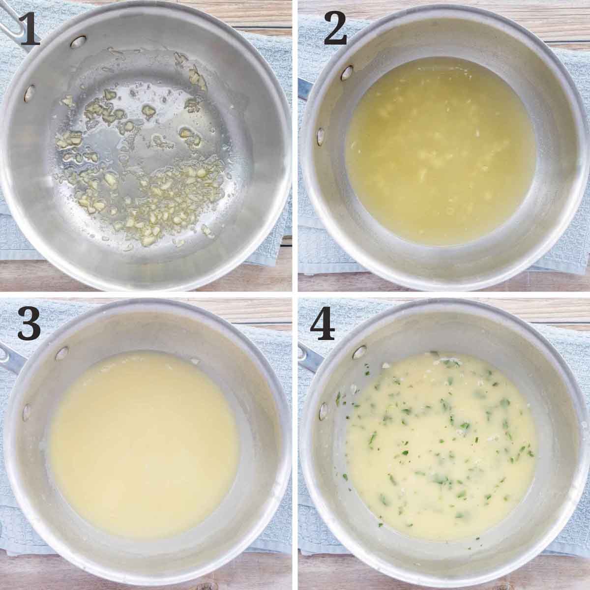Collage showing how to make lemon butter sauce.
