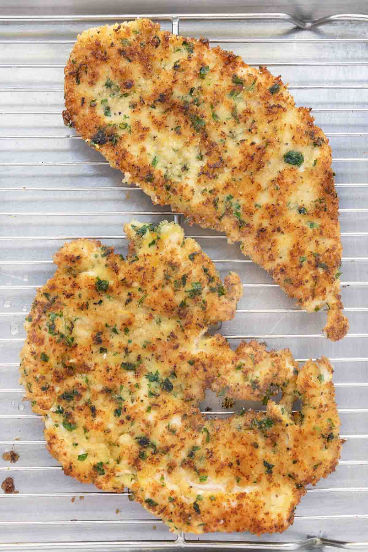 chicken milanese on a wire rack