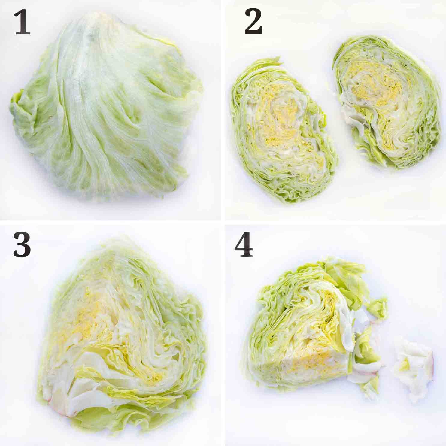 collage showing how to cut lettuce.
