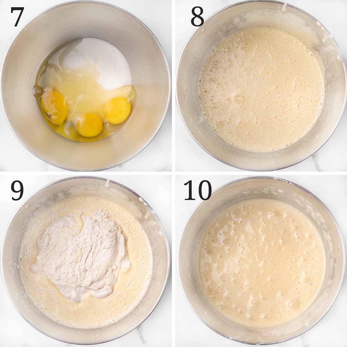 collage showing how to finish making cake batter
