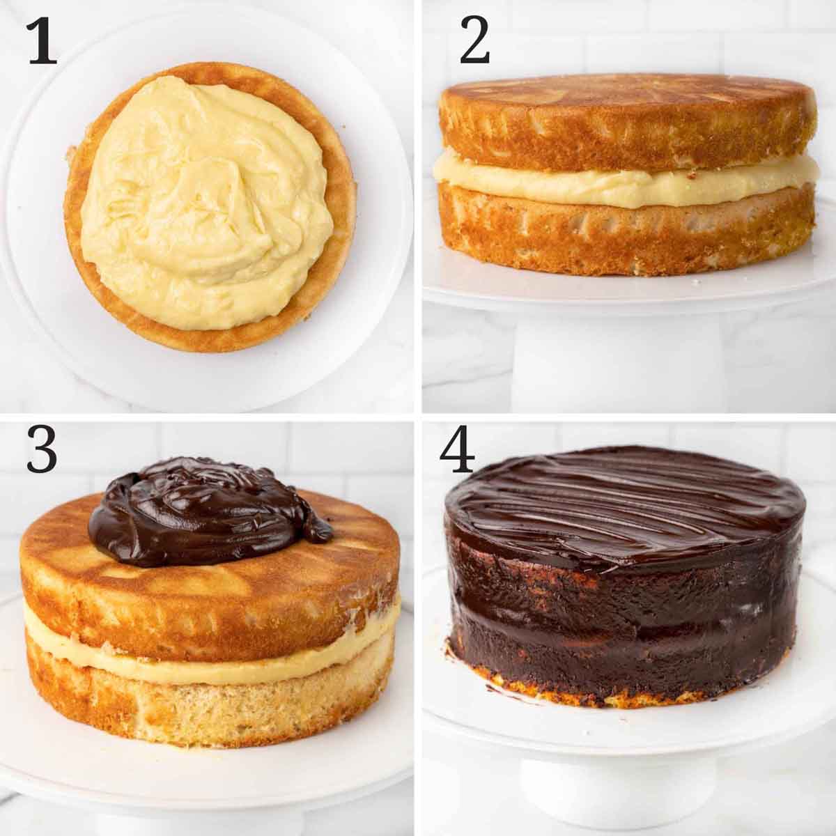 collage showing how to assemble cake