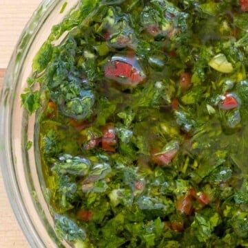 chimichurri sauce in a glass bowl