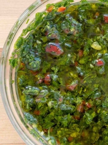 chimichurri sauce in a glass bowl