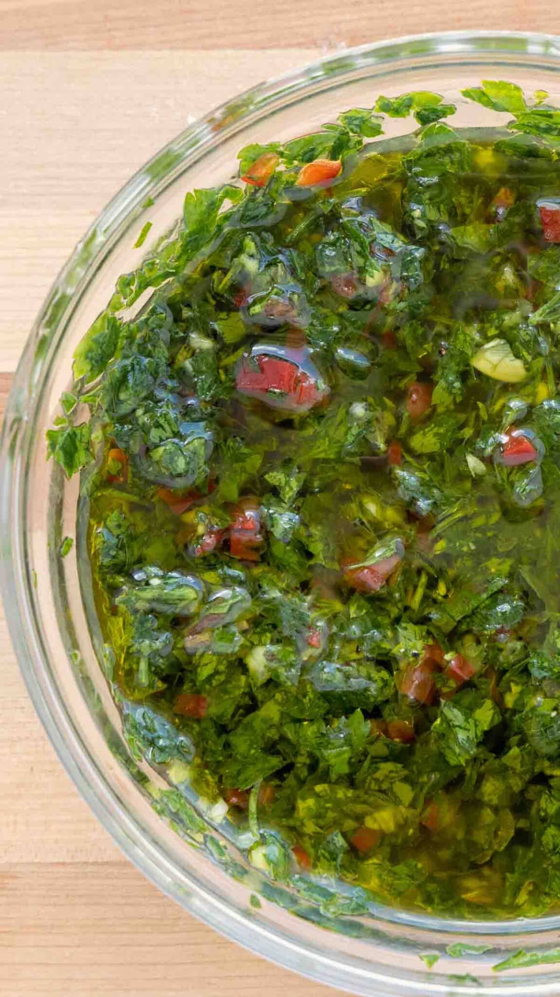 chimichurri sauce in a glass bowl