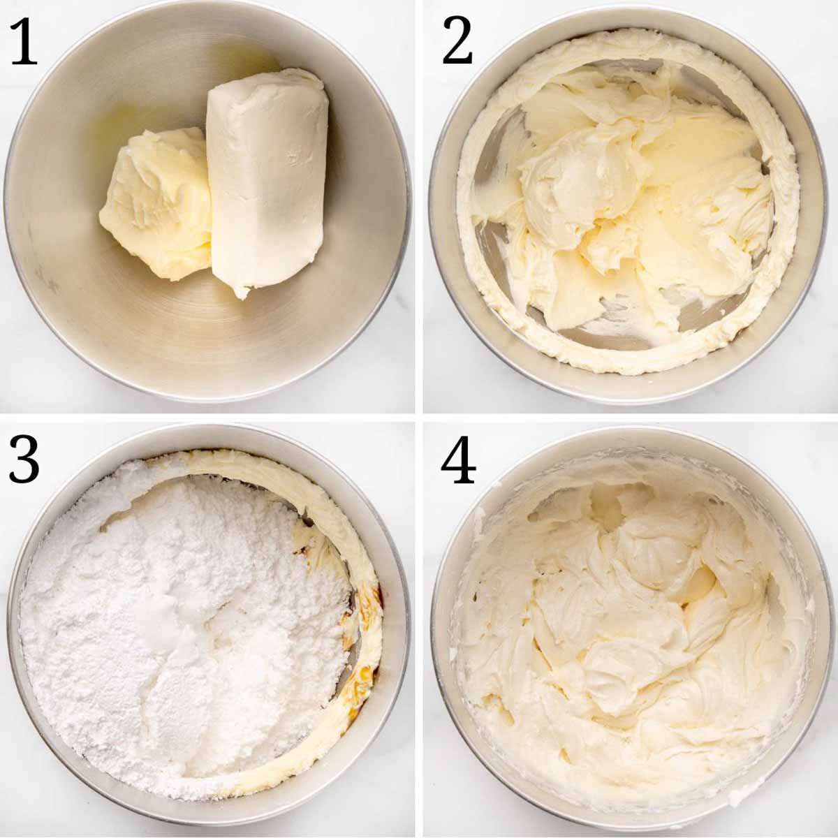 Krem peynirli kremanın nasıl yapıldığını gösteren kolaj